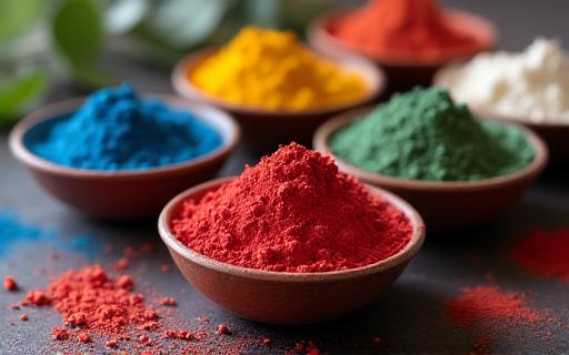 染色に使用される色鮮やかな天然鉱物顔料の鉢